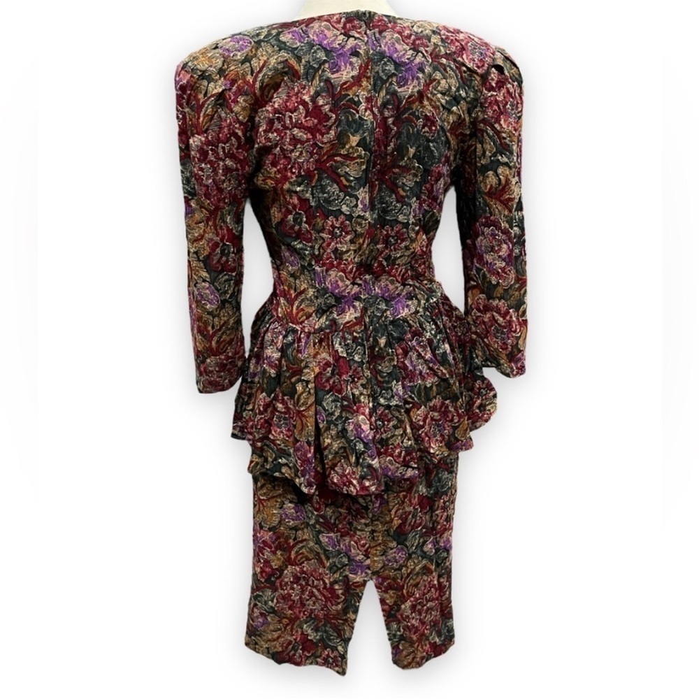 VTG 80s Dark Floral Peplum Dress Avant Garde Power Silhouette Editorial Goth 6 - Picture 3 of 11